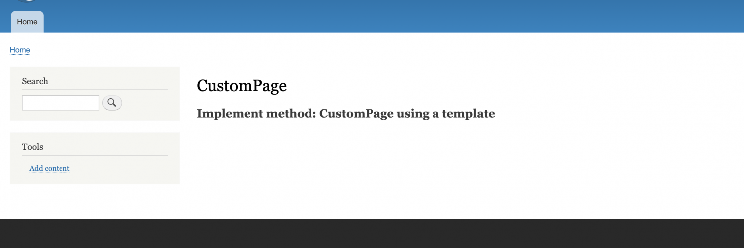 Screenshot showing custom page with content output using template file