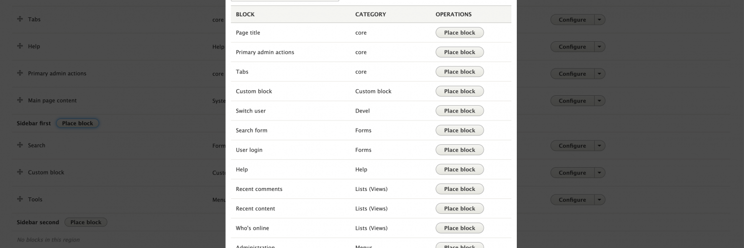 Block admin place block list