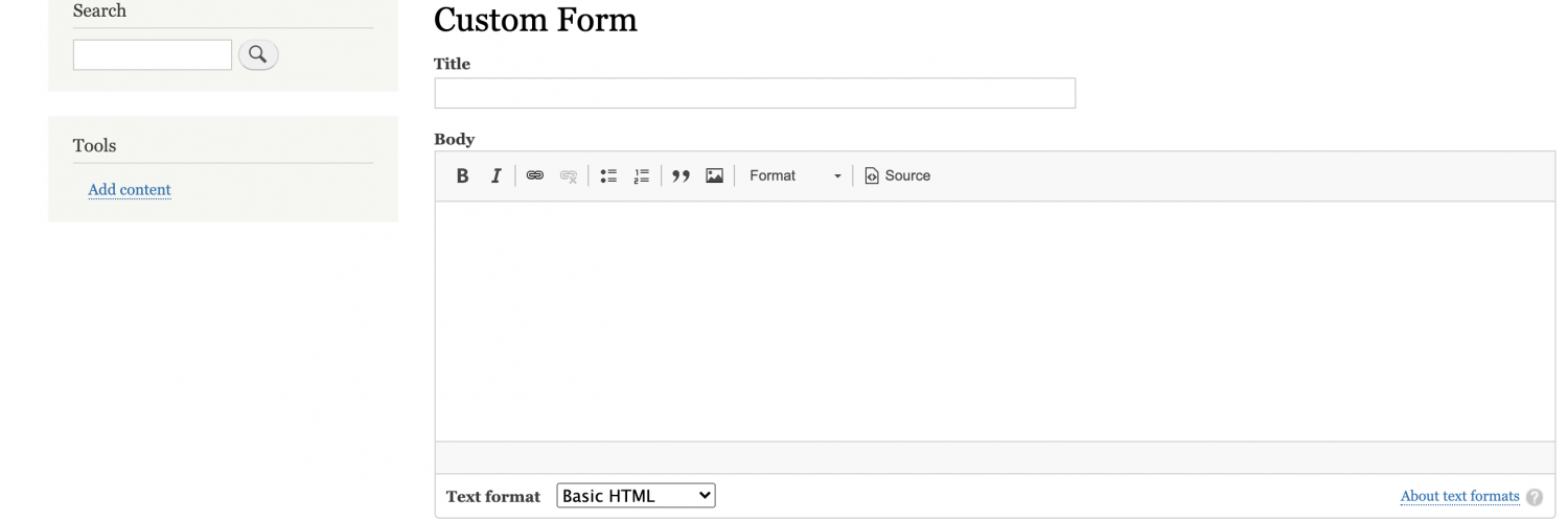 Custom form showing on a front end page