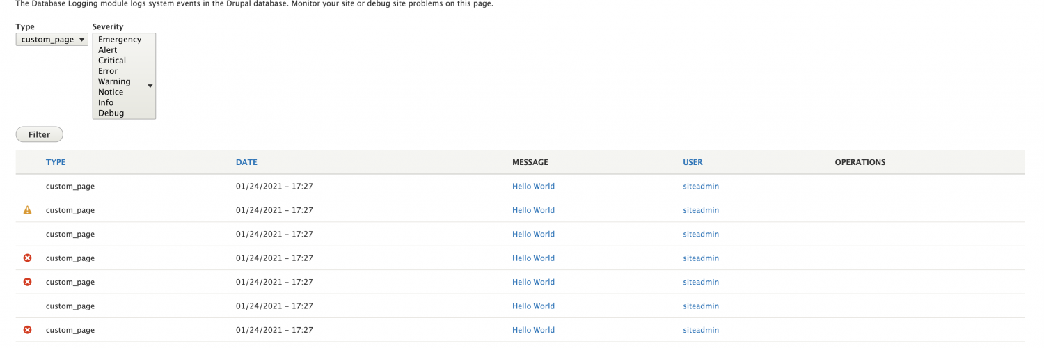 Watchdog entries using the different logger levels