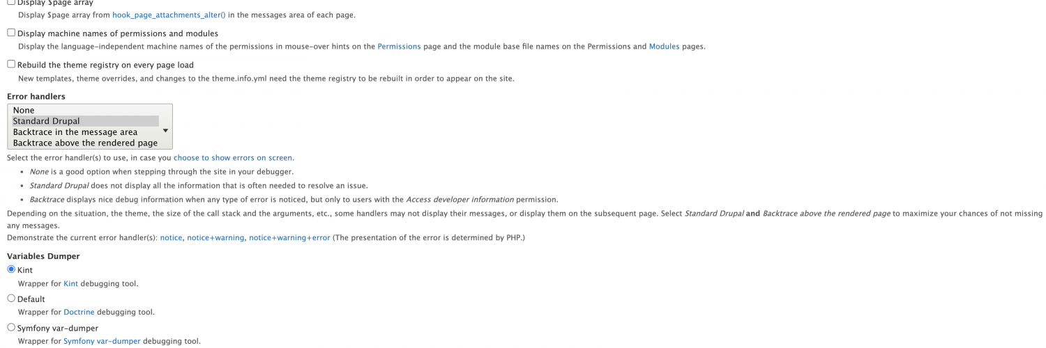 Devel modules configuration page